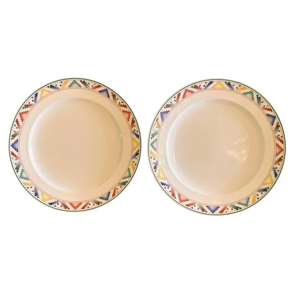 2 Villeroy & Boch Plates 8 1/4” Luxembourg Geometric Border Dinner Salad Dessert